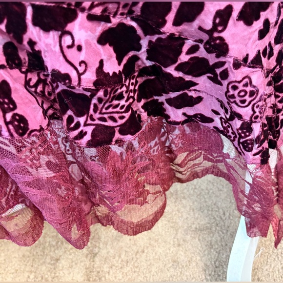 APRIL CORNELL Burgundy Silk Velvet Burnout Ruffled Y2K Maxi Dress XL - Picture 6 of 7